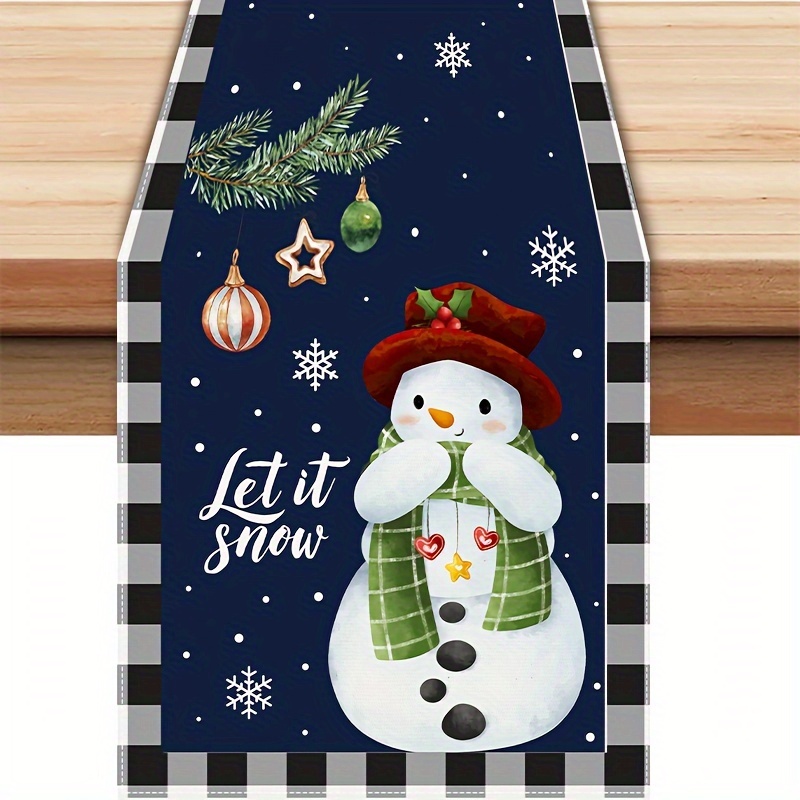 

Christmas Table Runner And Placemat Set - Woven Polyester Snowman And Pattern, Rectangular Decor With , Suitable For Kitchen And Dining ( In 1pc, 4pcs, 5pcs)