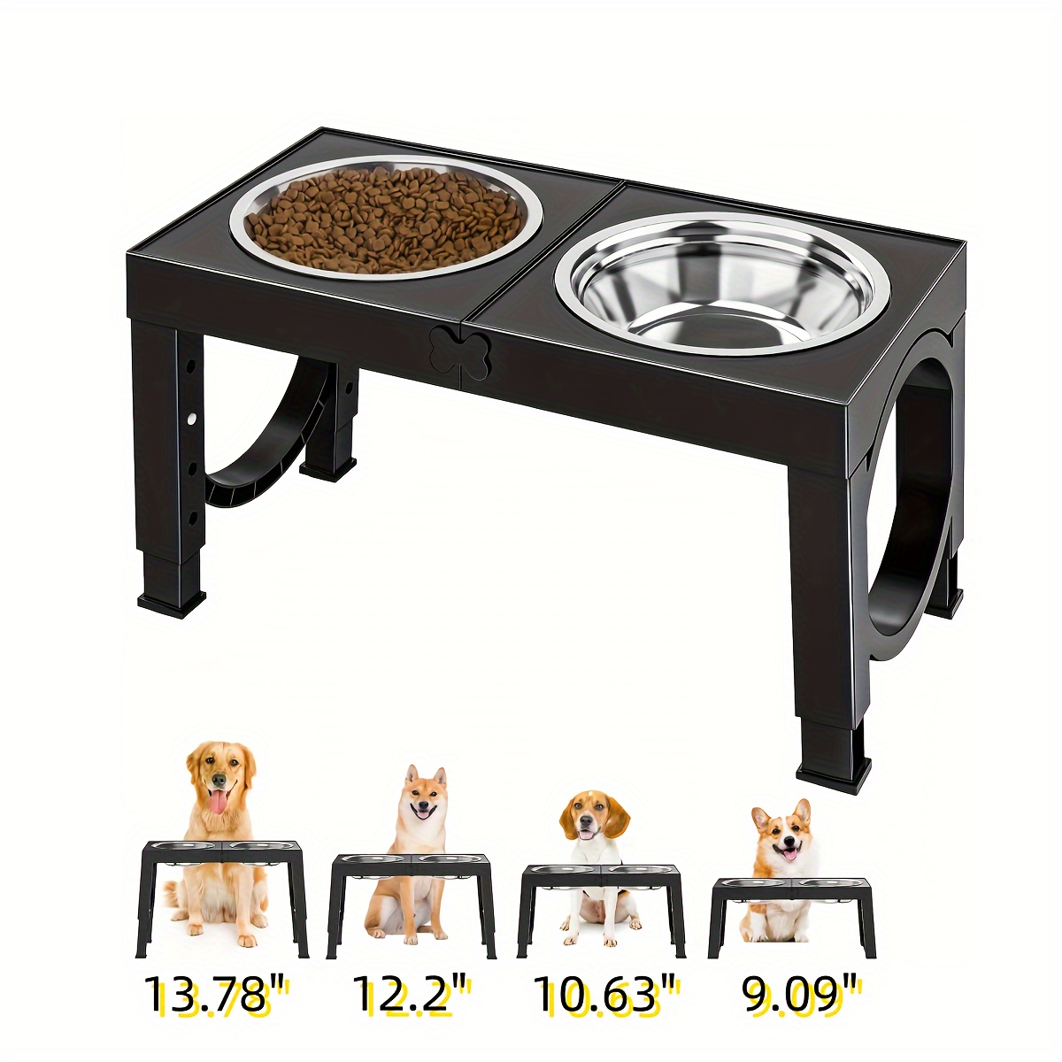 

1 Set Elevated Dog Bowls, 4 Adjustable Dog Raised Bowls Rack With 2 Stainless Steel Bowls, Dog Feeder For Medium Large Breed Dogs