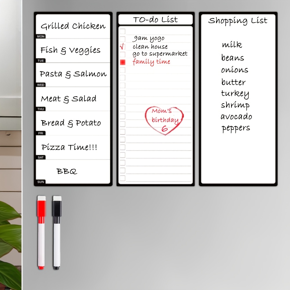 Image of Magnetic Dry Erase Board Set For Refrigerator, Weekly Plan White Board 4.5 X 10 Inches, Magnetic To Do List, Menu/shopping List Dry Erase Board For Fridge, 2 Extra Markers, Flat In Gift Box