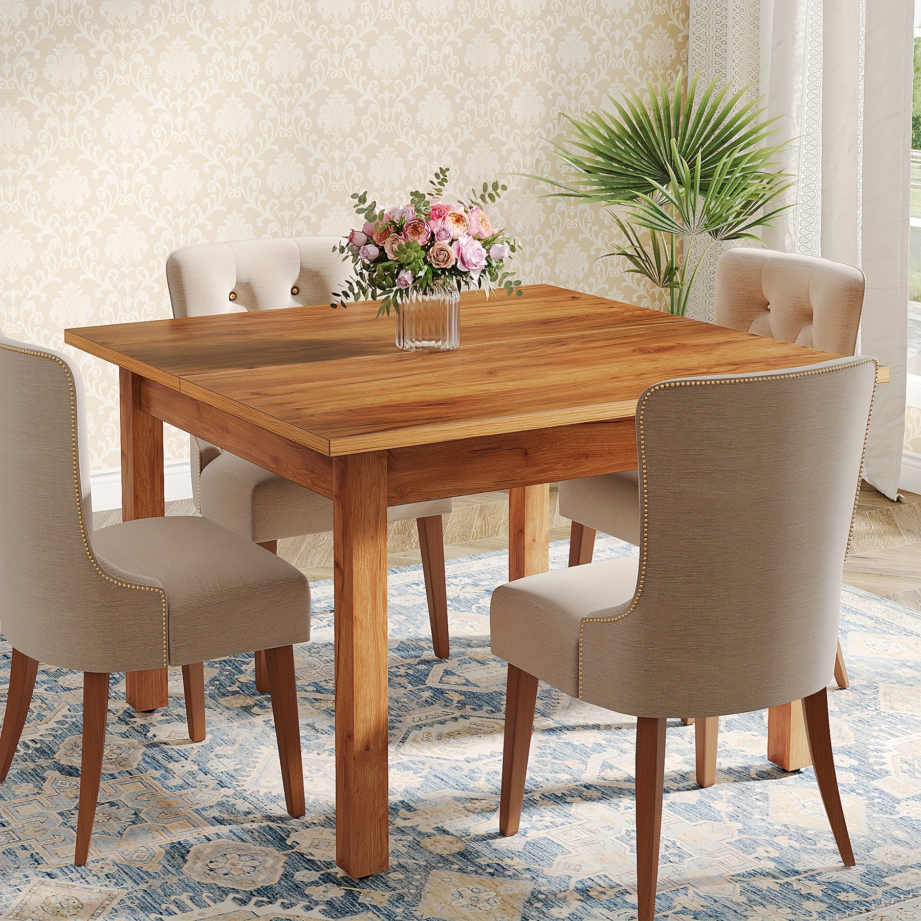 71" Farmhouse Dining Table For 4 5 6 People,Solid Wood Rustic Kitchen Table Brown Rectangular,Large Wooden Rectangular Dinner Table For Home