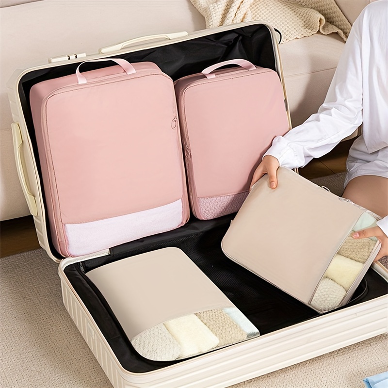 

2pcs/set Travel Packaging Cubes, Compressible Travel Clothes Storage Bag, Portable And Lightweight Luggage Suitcase Clothes Storage Bag For Travel Use And Business Trip-space-saving Travel Accessories