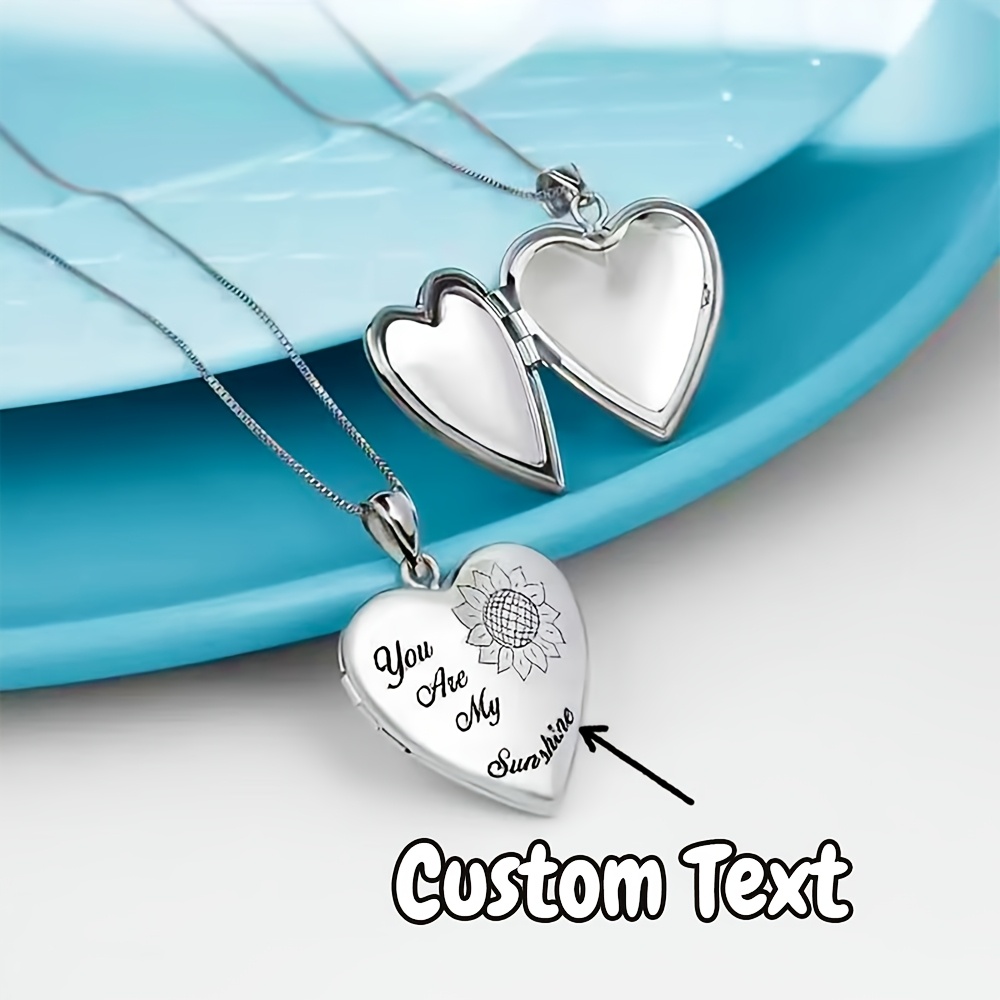 TEMU Custom Elegant Pendant Necklace For Women, Featuring An Openable Heart-shaped Locket With The 'you Are My Sunshine', Made Of Stainless Steel,