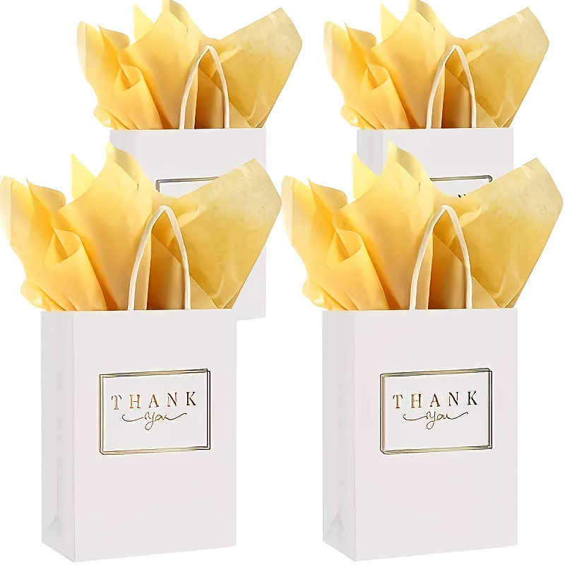 TEMU Pack de 50 Sacs Cadeaux Élégants LWBDD - Petits Sacs Cadeaux Blancs avec Poignées Solides et Papier de Soie, Accents Dorés et Étiquette "" pour