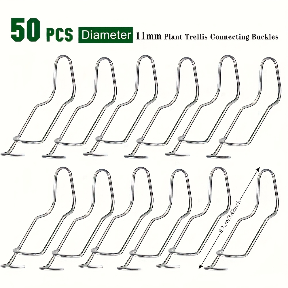 TEMU 50pcs Heavy Duty Steel Plant Climbing Frame Clips - 11mm Adjustable Garden Hooks For Climbing Plants, Tomatoes, Peas - Secure Linking & Stable