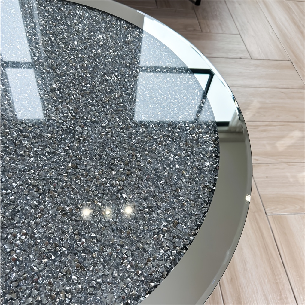 AESOME Glam Silver Mirrored Round Coffee Table Crushed Diamond Accent Side Table With Beveled Glass Edge Modern Center Table For Living Room And Office (31.5
