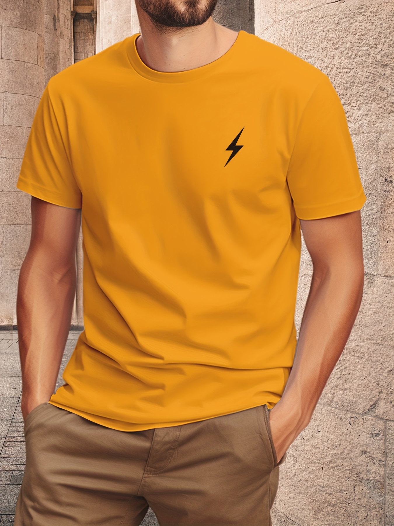 Men'S Lightning Bolt Graphic Print T-Shirt - Cotton Short Sleeve Tee, Green with Black Lightning Bolt Design, Casual Crew Neck, Regular Fit for Casual Attire, Everyday Tshirt | Graphic Tee | Cotton Shir