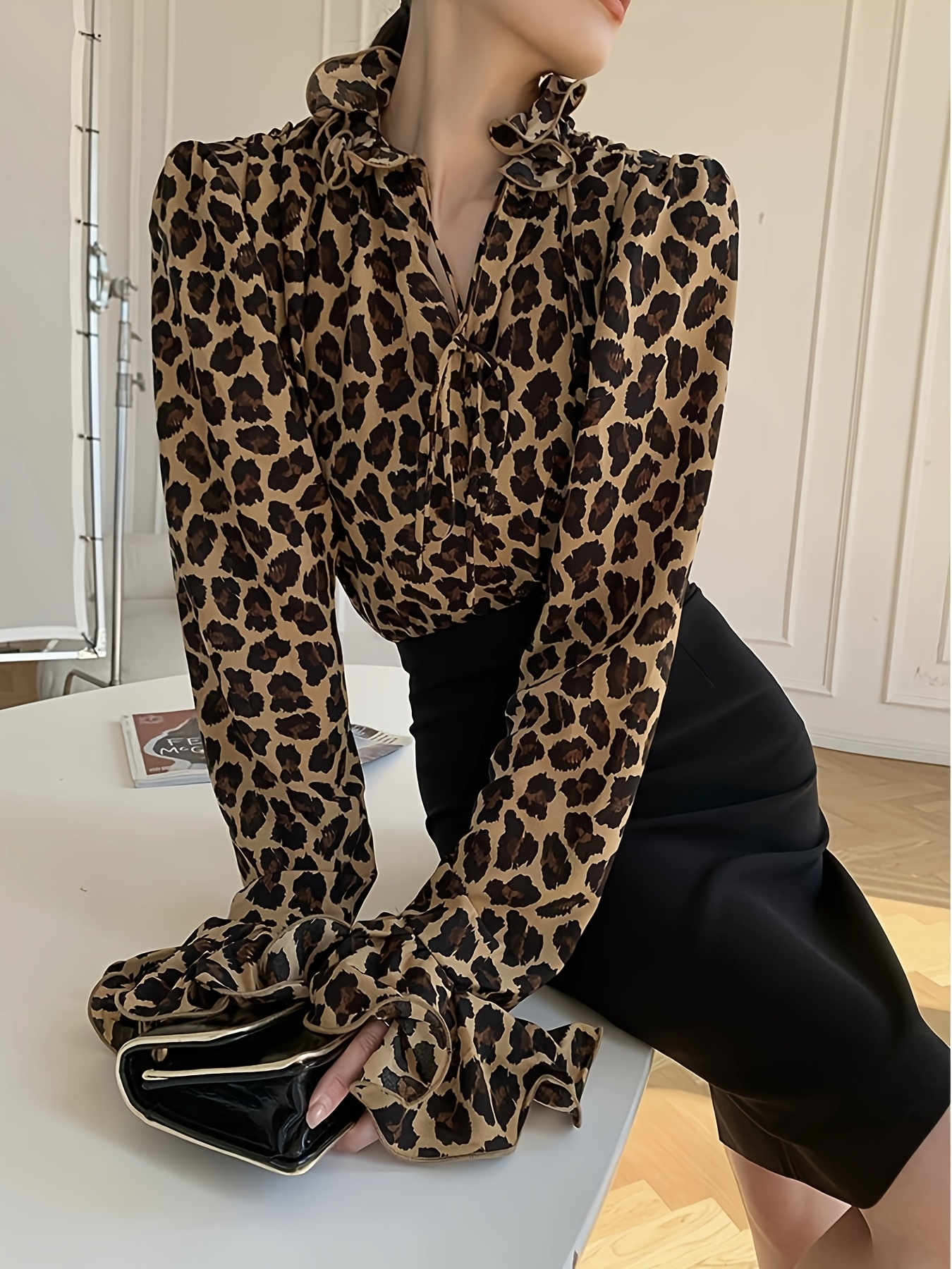 Leopard Print Long Sleeve Blouse (NEW) main image 0
