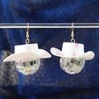 bling bling disco ball cowgirl hat design dangle earrings retro western style acrylic jewelry creative nightclub earrings