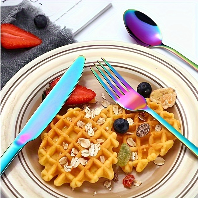 rainbow 60 30pcs stainless steel cutlery set for 12 people   polished flatware set dishwasher safe   dinner knives 12 dinner spoons 12 dinner forks 12 dessert spoons 12 dessert forks 12 ideal for homes restaurants and parties Product details 5