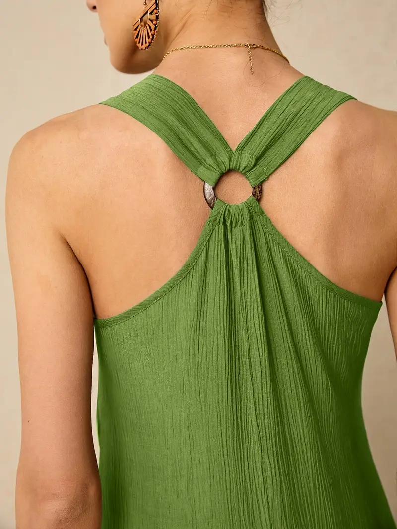elegant green sleeveless maxi dress women v neck ring detail - Temu Mauritius elegant green sleeveless maxi dress women v neck ring detail - Temu Mauritius