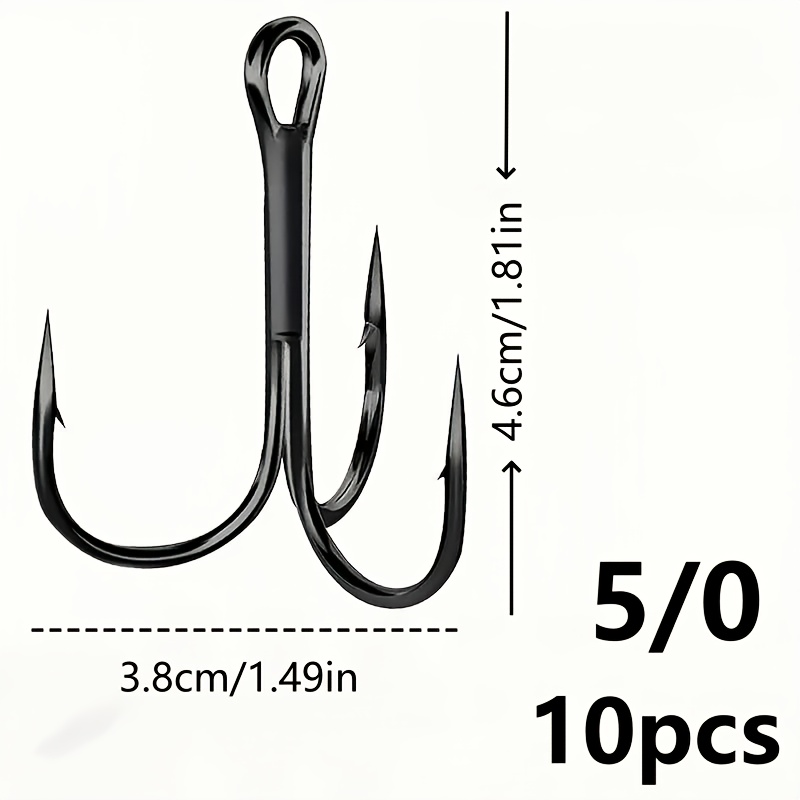 TEMU 10 Giant Large Treble Hooks - 4x Reinforced Sharp Hooks For , High Carbon Steel Treble Fishing Hooks, Electroplated Black Barbed Fishing And