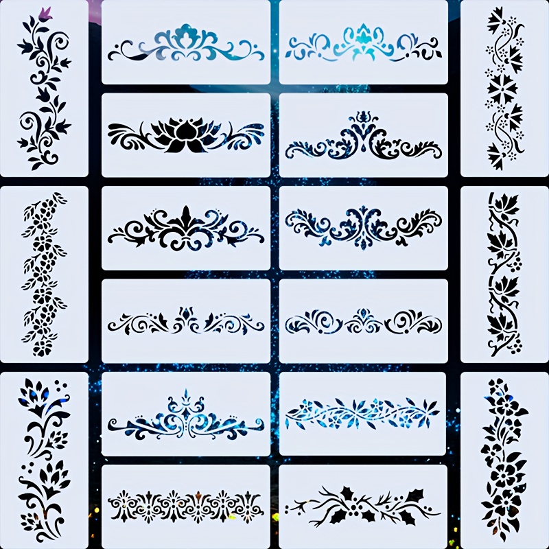 

18-piece Creamy White Plastic Stencil Set For Face & - Reusable, Washable Diy Templates With Crown, Lotus, Floral, Designs For Makeup, Parties, Festivals - Flexible Tattoo, Face & Patterns