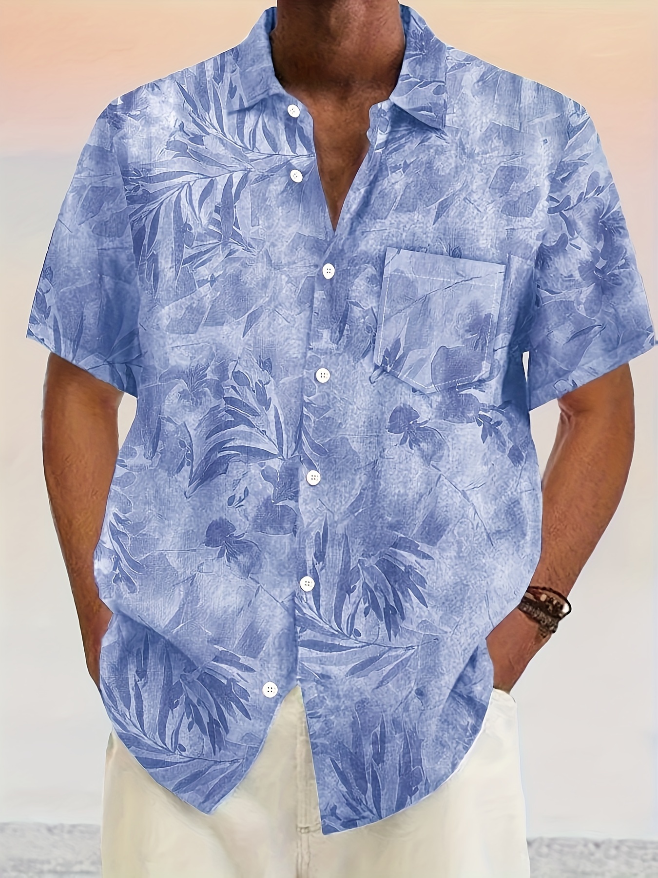Hawaiian Floral Print Men's Plus Size Button-up Short Sleeve Shirt