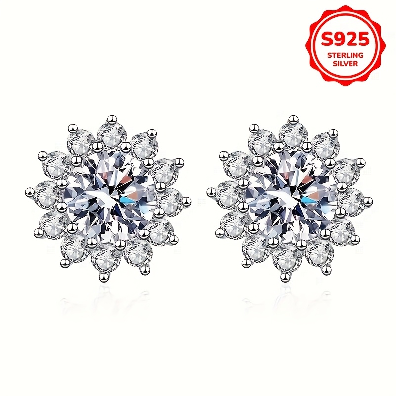 

925 Pure Silvery 2.76g/0.097oz Hypoallergenic 8mm Synthetic Zirconia Snowflake Shape Earrings For Women, Romantic And Elegant Style For , Valentine's Day Wedding Decoration, Jewelry Gift