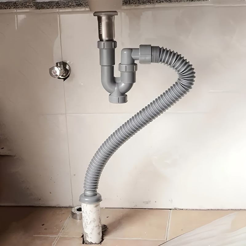 

Plastic Sink Drain Pipe U-trap - Foldable Odor Proof Drainage Hose For Washbasin, Easy Assembly, Universal Thread Connector For Europe And America