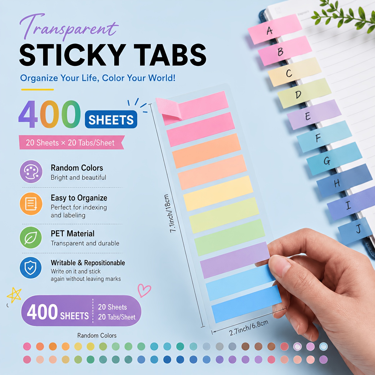 TEMU 400/800 Pieces Random Color European Vintage Fluorescent Pet Transparent Self-adhesive Sticky Notes, Morandi Color-coded Adhesive Markers,