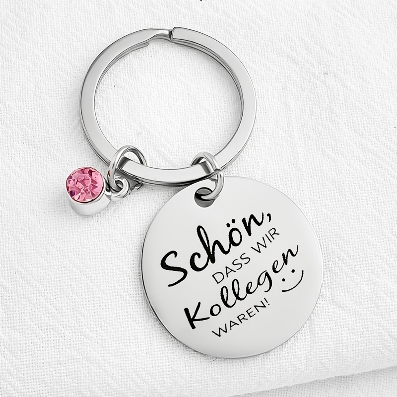 Image of 1pc "happy To Have A Colleague" Stainless Steel Keychain, German Engraved Pendant, Farewell Gift For Workplace, Small Carry-along Item