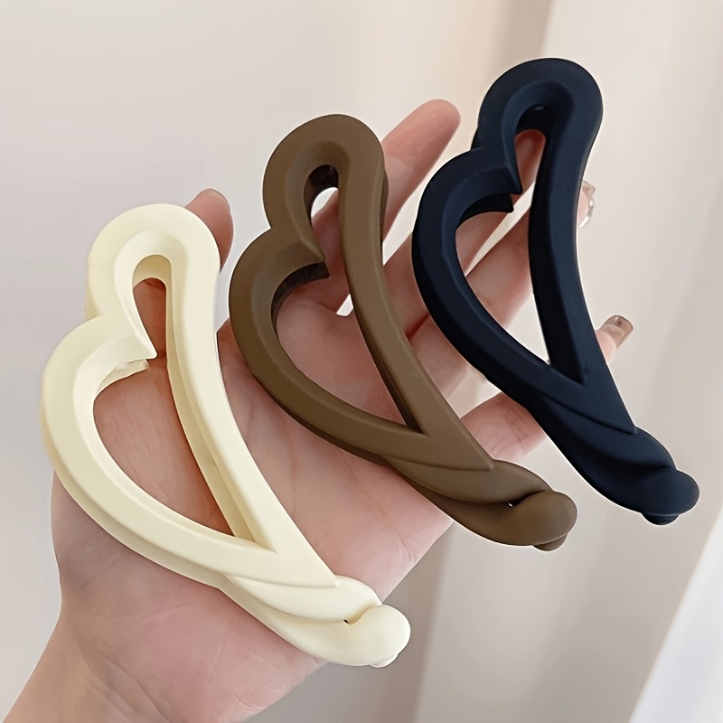TEMU 3pcs Heart Banana Clips, Simple Frosted Hair Clips, Women's High Ponytail Claw Clips For The Back Of