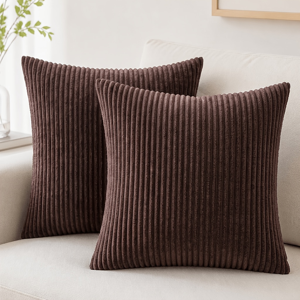 TEMU 2pcs Boho Striped Corduroy Throw Pillow Covers, Comfortable Striped Decor Cushion Covers, Multi Size 12x20 16x16 18x18 20x20 Inches, Rustic