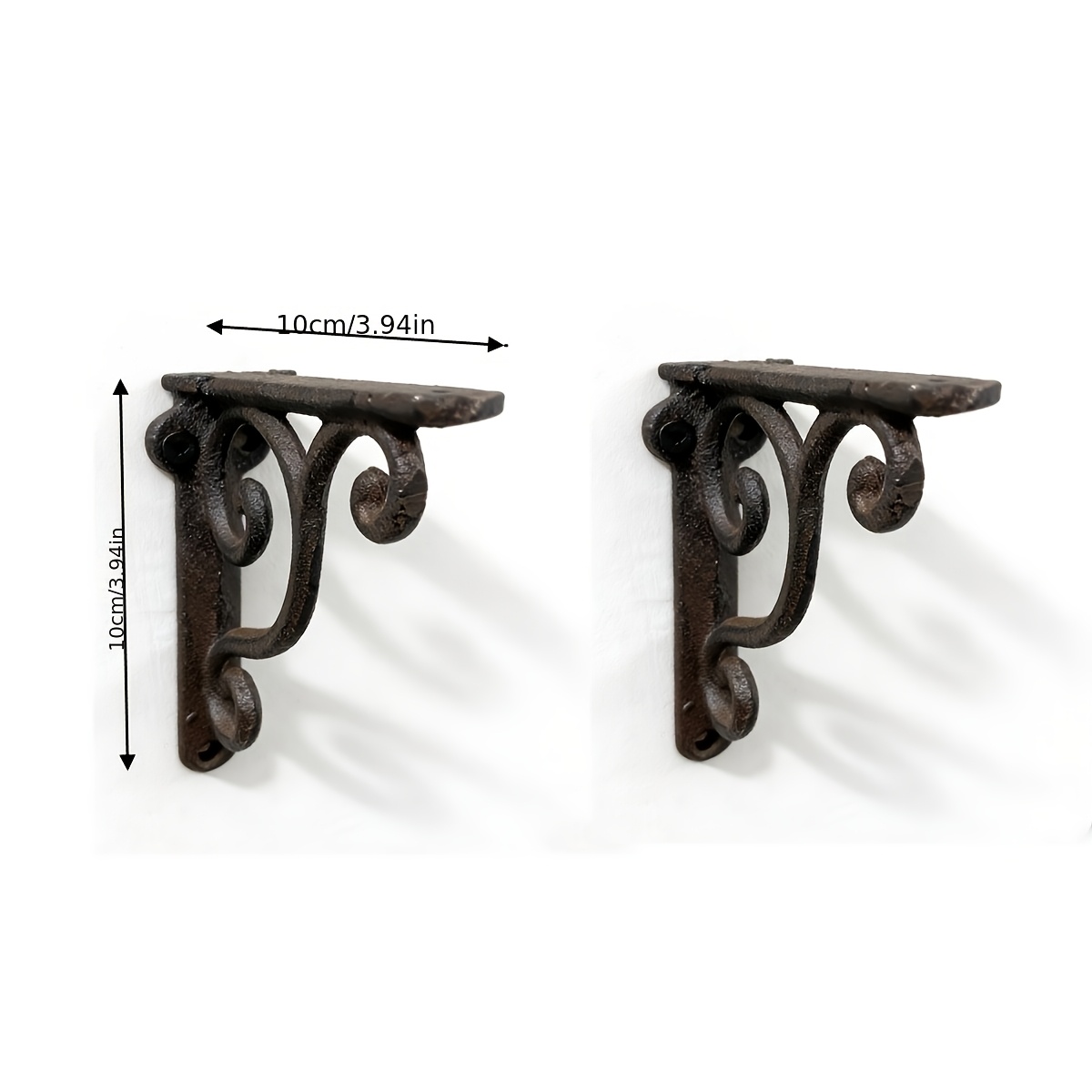 TEMU Set Of 2 Vintage European-style Cast Iron Shelf Brackets, 10×10cm, Heavy-duty L-shaped Floating Shelf Support Brackets, Vintage Distressed