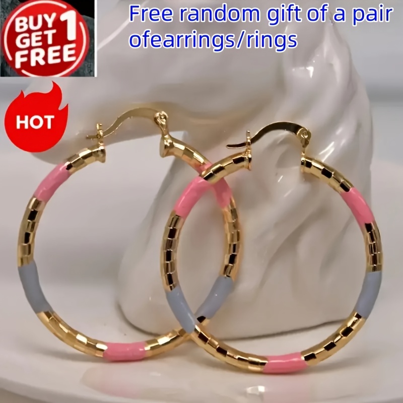 

Stylish And Large Hoop Earrings - 14k Gold-plated Copper Base, Powder Blusher Pink, Elegant , Suitable For Fashionable Women