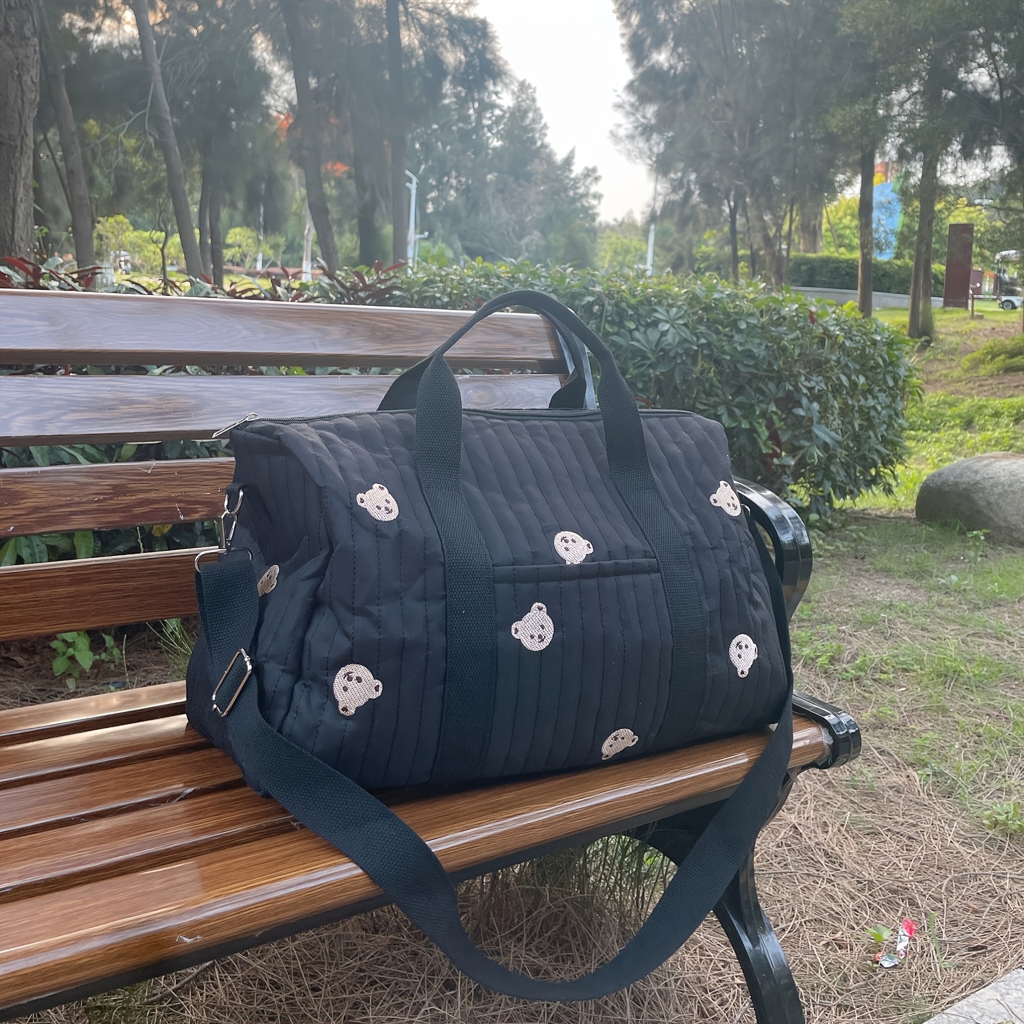 Reisefreundliche Bären-Mommy-Windeltasche - Gesteppte Windeltasche mit externem Flaschenschlitz, isoliertes Kühlfach & mehreren  , strapazierfähiges Material für den   & unterwegs, Windeltasche, verspieltes Design, robuste Griffe