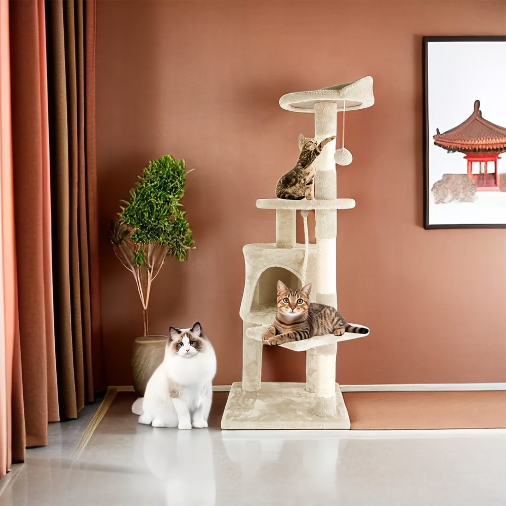 Gentle Care | Deluxe 4-Tier Cat Tree Tower with Cozy Condos & Play Balls - Durable Sisal Rope & Thick Plywood - Beige, 121.92cm Height, Perfect for Indoor Cats, Includes Assembly Instructions