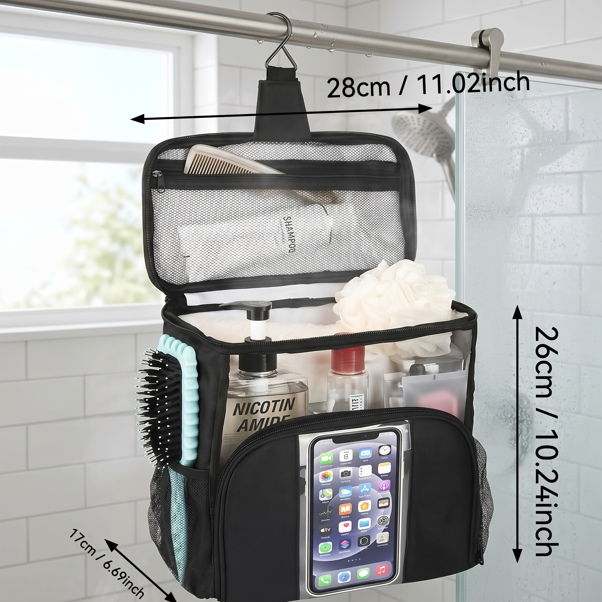 Mesh Shower Caddy Portable Dorm Tote Bag, Quick Dry Hanging Toiletry Bag, Large Capacity Shower Bag For College Dorm Room Essentials For And For Bath Camping (black), Shower Caddies