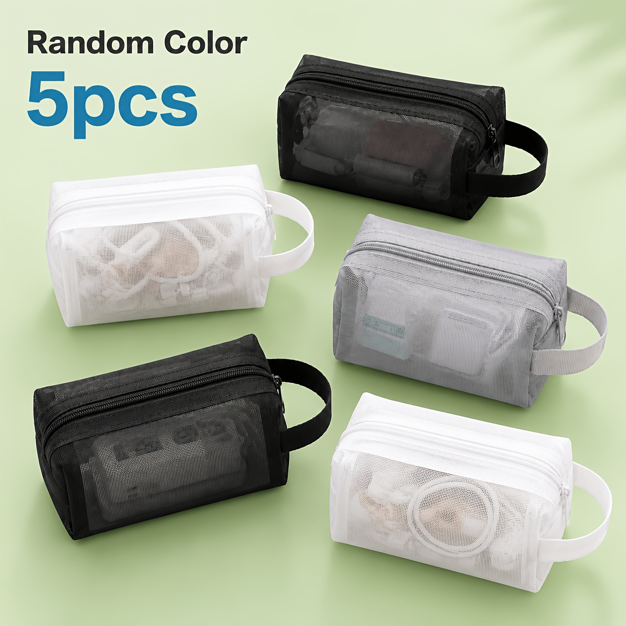 5-Pack Random Color Mini Mesh Makeup Pouches