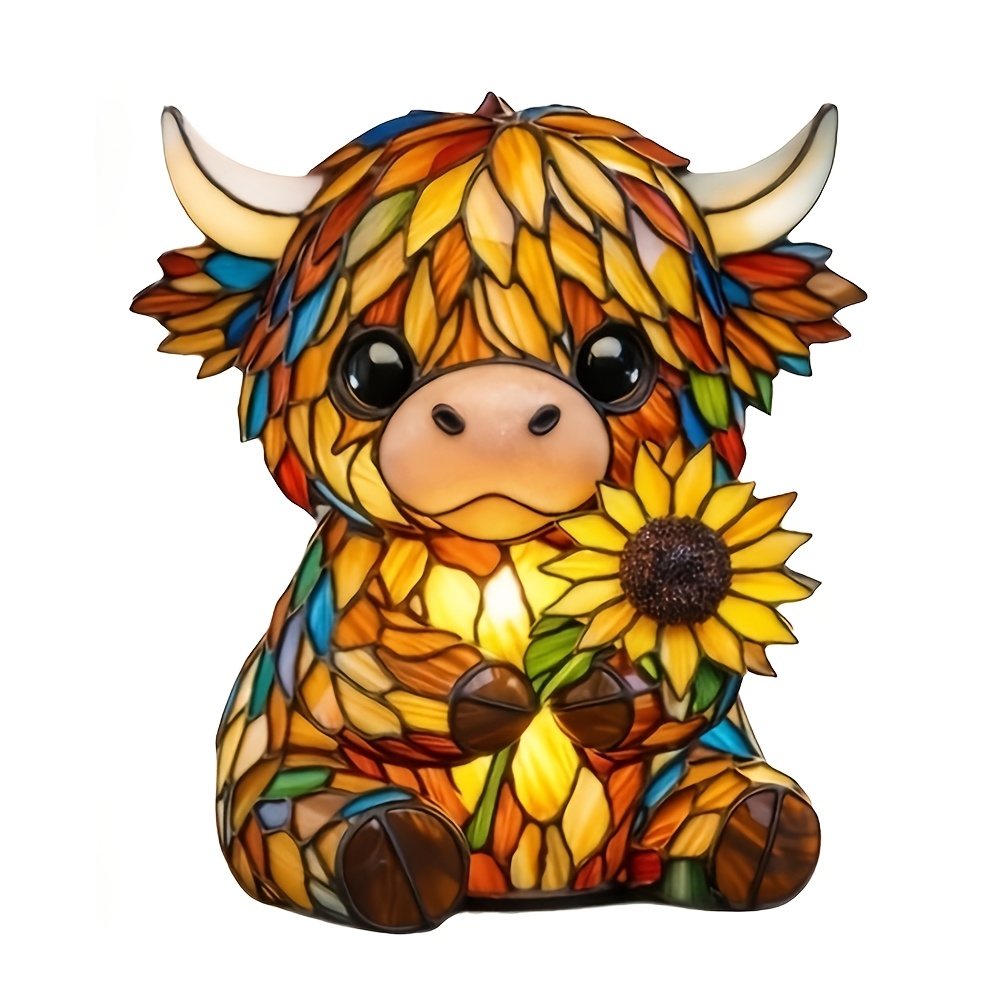TEMU Adorable Highland Cow Night Light, Desktop And Bedside Sunflower Lights, 3d Cute Cow Shape Statue Lamp With Soft Lighting, For Home, Bedroom,