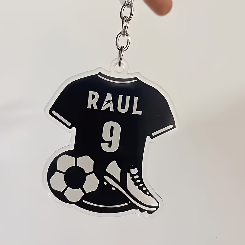 E-shop Personalisierter Fußballtrikot-Schlüsselanhänger aus Acryl mit individuellem Namen & Nummer, Geschenk für Fußballfans –