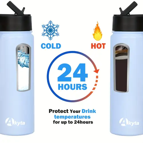 32oz wall stainless steel thermos wide mouth insulated water bottle with straw spout lid drinks hot cold for blue biking hiking gym and