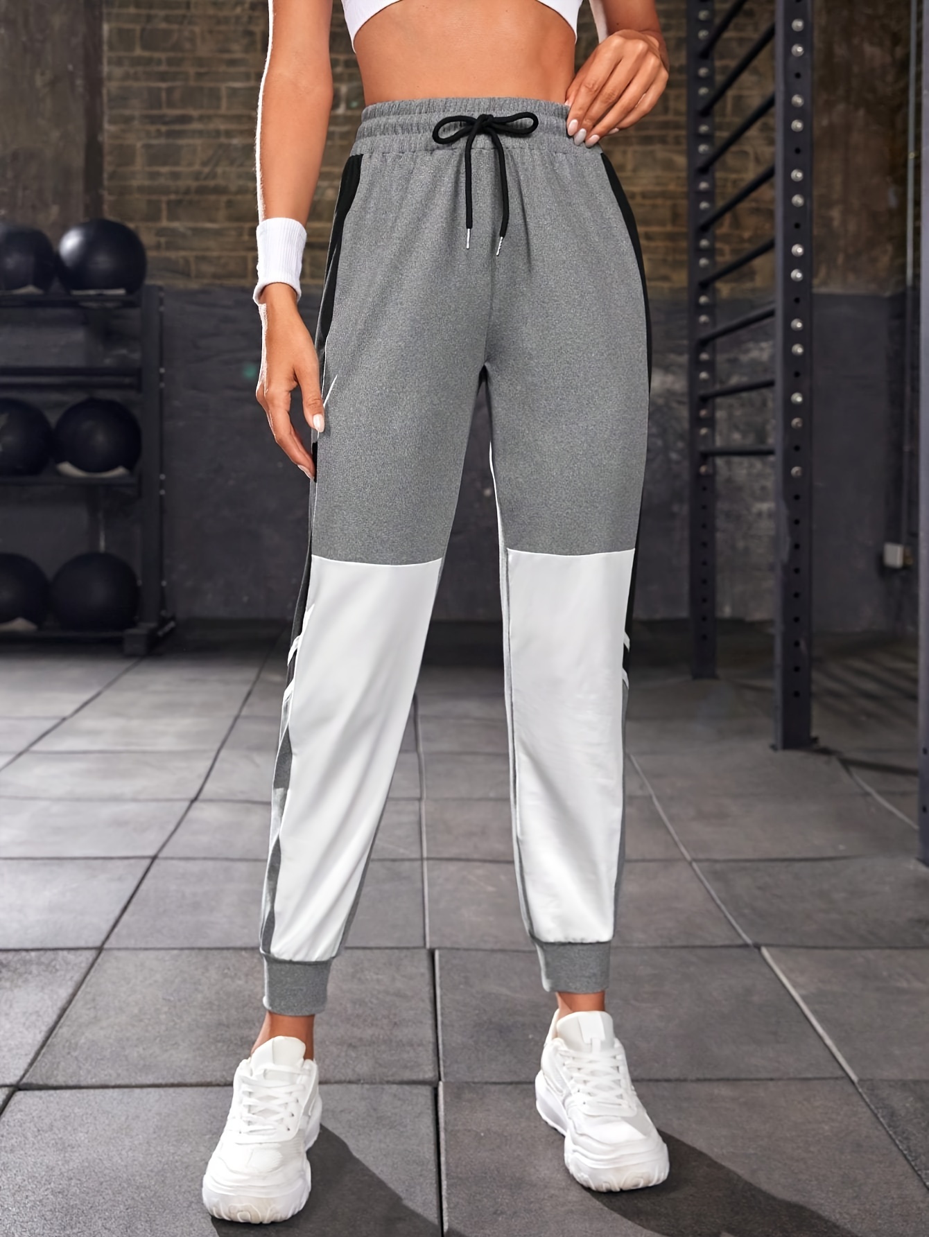 Color Block Casual Comfortable Fashion Sports Pants, Drawstring Elastic  Waist Running Jogger Pants, Women's Activewear