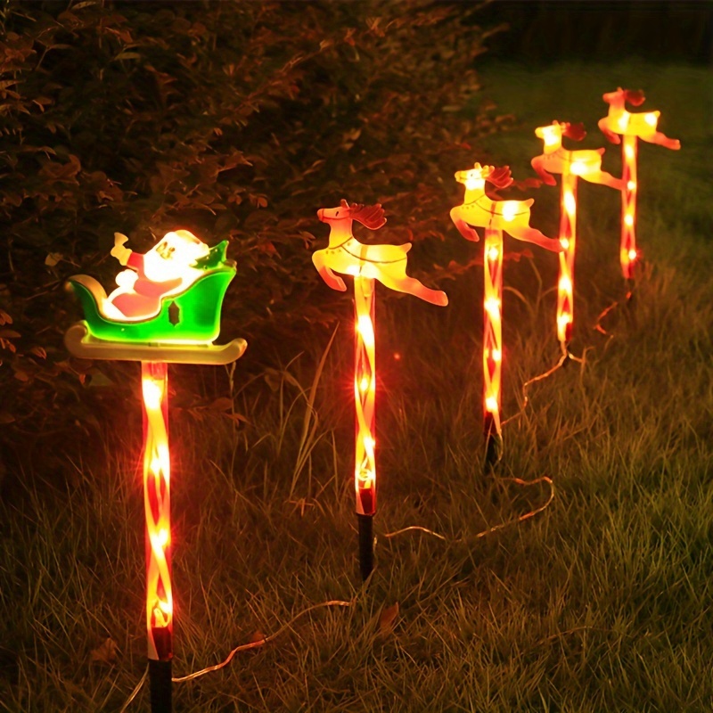 

Pack Of 5 Christmas, Christmas Solar Garden Decoration Lights, Santa Claus, Deer Design, Led Twinkling Fairy Lights For Lawn And Garden Ground Ip44 Waterproof Outdoor Party Decoration