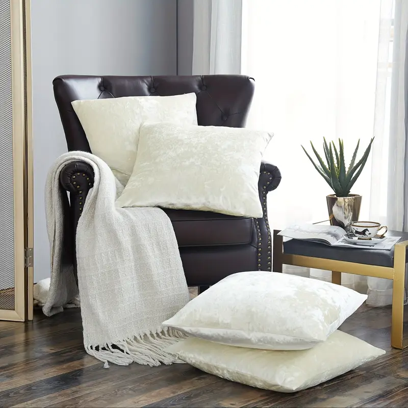 4pcs crushed velvet fuzzy soft decorative throw pillow covers set with double sided no insert stylish cushion cover for sofa couch chair living room bedroom decor Product details 6