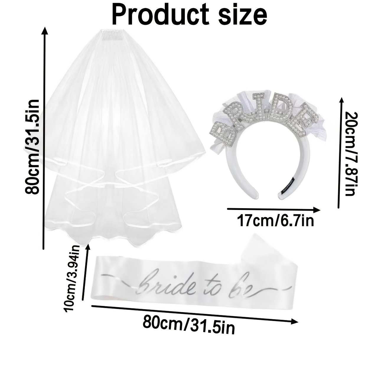 TEMU Bride To Be Bridal Shower Set, Pearl Rhinestone Bride Headband With And Satin Sash, Bachelorette Party Decorations Bridal Photo Props For Women