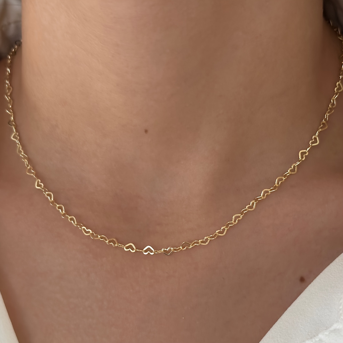Image of +5cm Stainless Steel Chain Necklace For Women, Hollow Love Heart Chain Clavicle Chain, Women's Gift