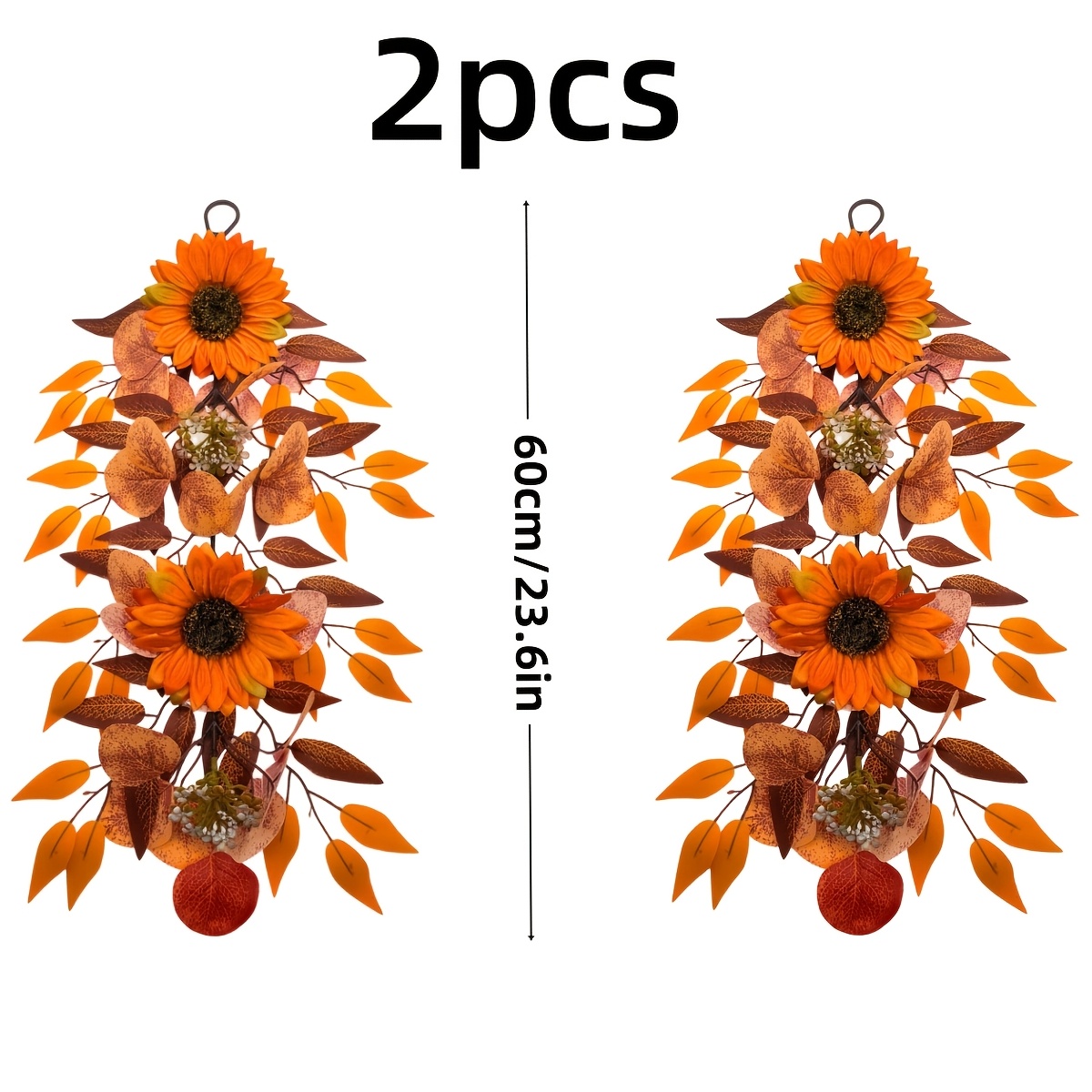 TEMU 2pcs Set: Large Simulated Sunflower Hanging Floral Decor With And Mixed Teardrop-shaped Lintel Hanging Ornaments. Suitable For Front Door ,