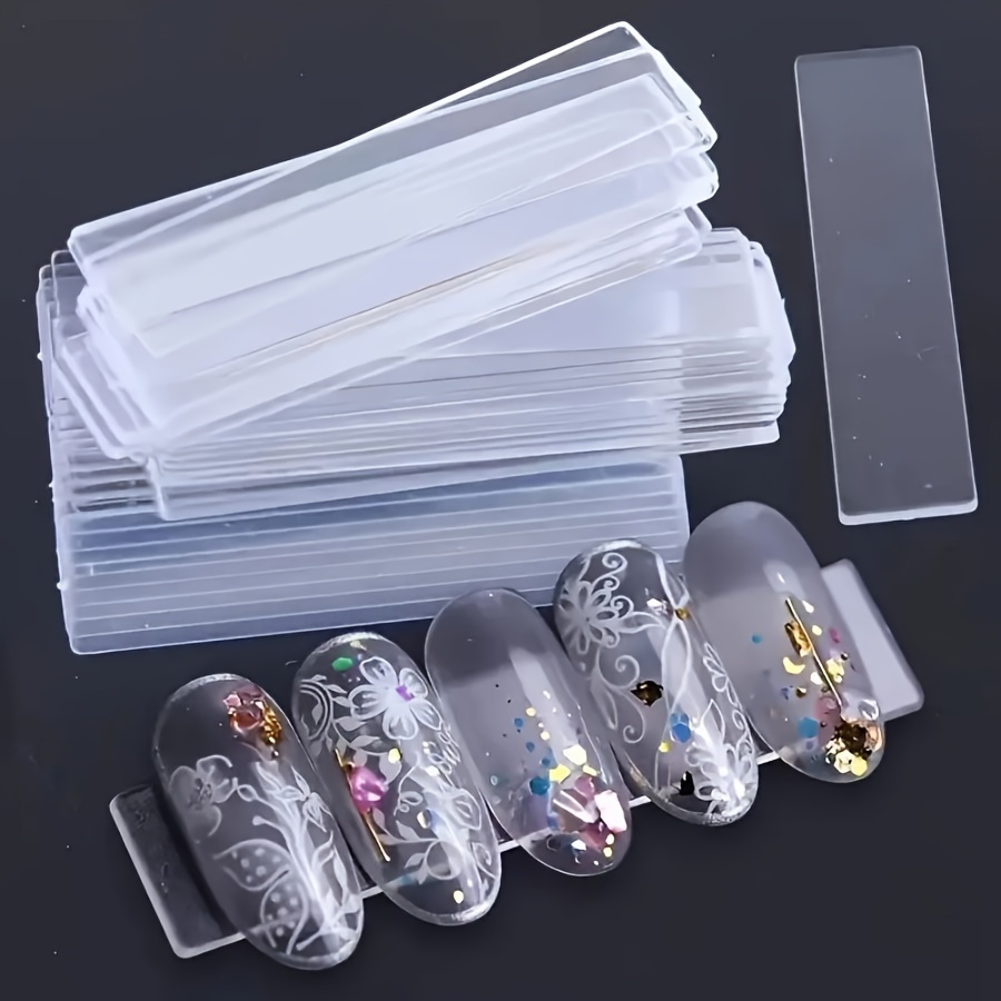 

50-piece Nail Art Display Sticks Set, Clear Acrylic Sample Show Tips, Transparent Rectangle Display Tools, Formaldehyde-free Nail Design Showing Strips For Salon And Home Use