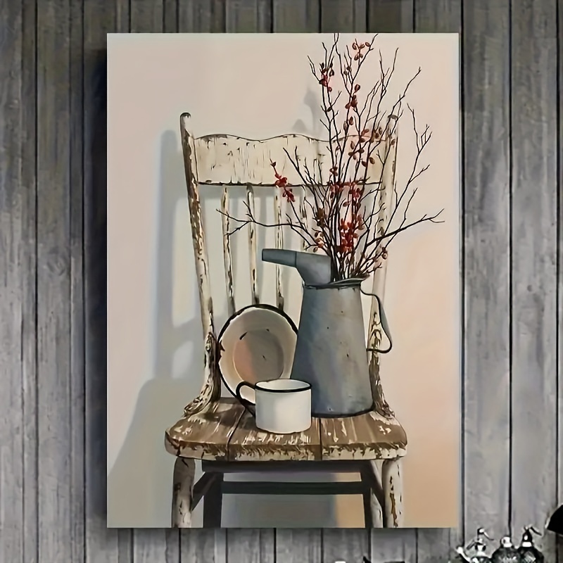 

1pc Wooden With Frame Farmhouse Decor, Canvas Wall Art, Rustic Wall Decor, Flower Theme Painting, Vintage Wall Art Picture, Artwork For Wall Decor 11.81*15.75inch