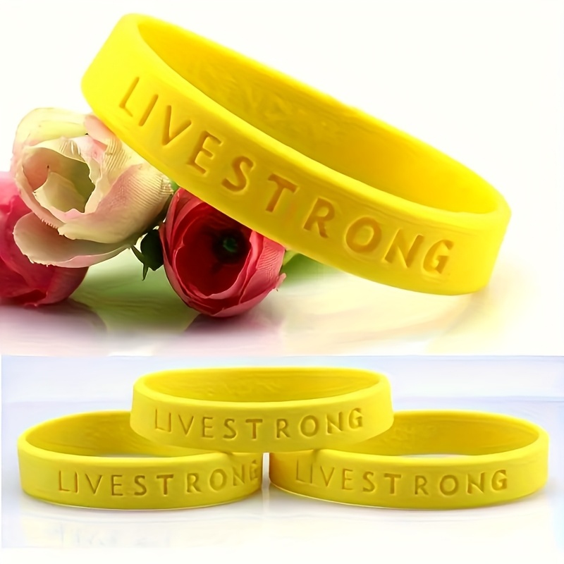 E-shop 3er-Set bedruckte Silikon-Armbänder, ein unverzichtbares Silikon-Armreifen-Set für Partys Familie, motivierende „Live Strong“ Unisex sportliche