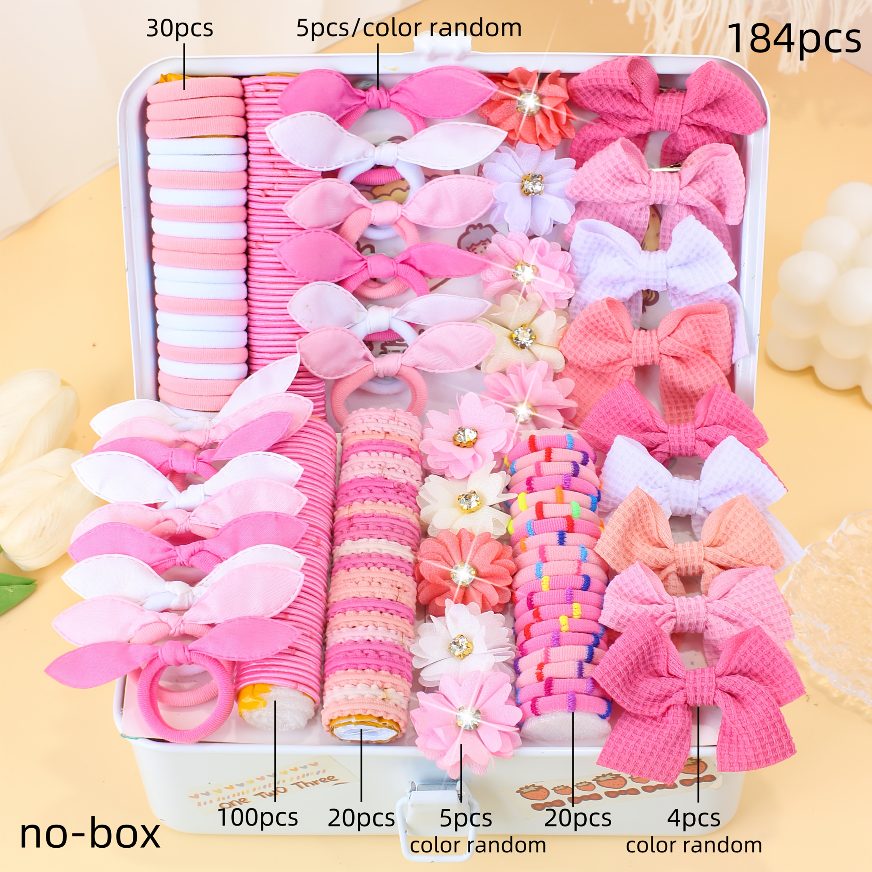 TEMU 184/Set Ensemble d'accessoires pour cheveux rose en avec nœud, couleurs aléatoires, accessoires multifonctionnels pour cheveux d'extérieur,
