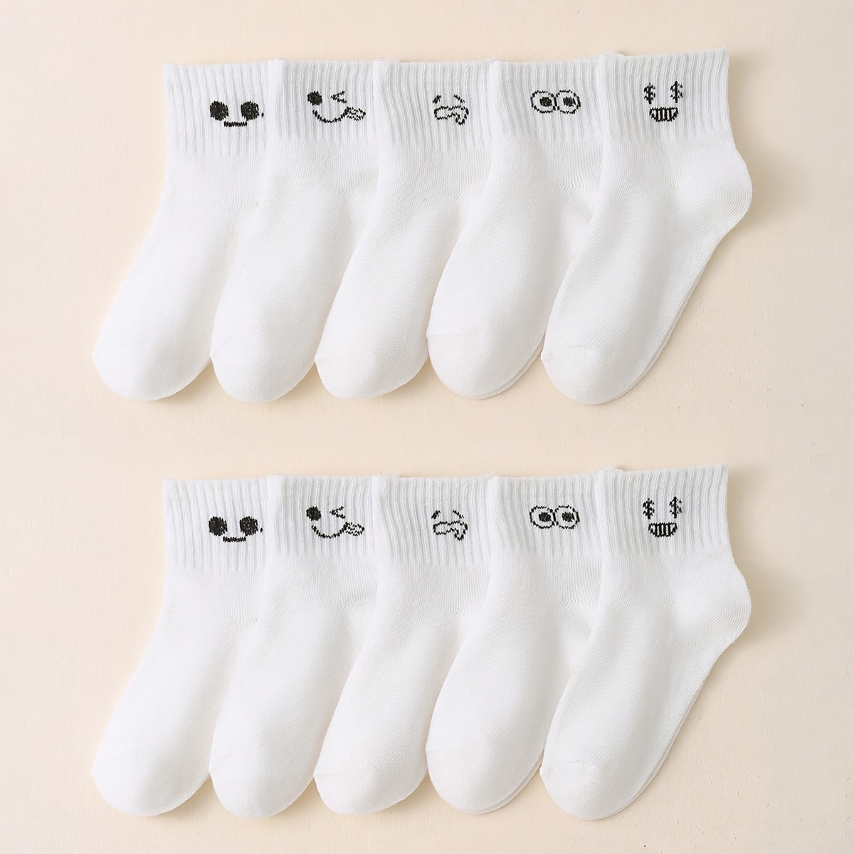 

10 Pairs Of Kid's Funny Expression Pattern Crew Socks, Comfy & Breathable Elastic Casual Socks, For Daily Wearing