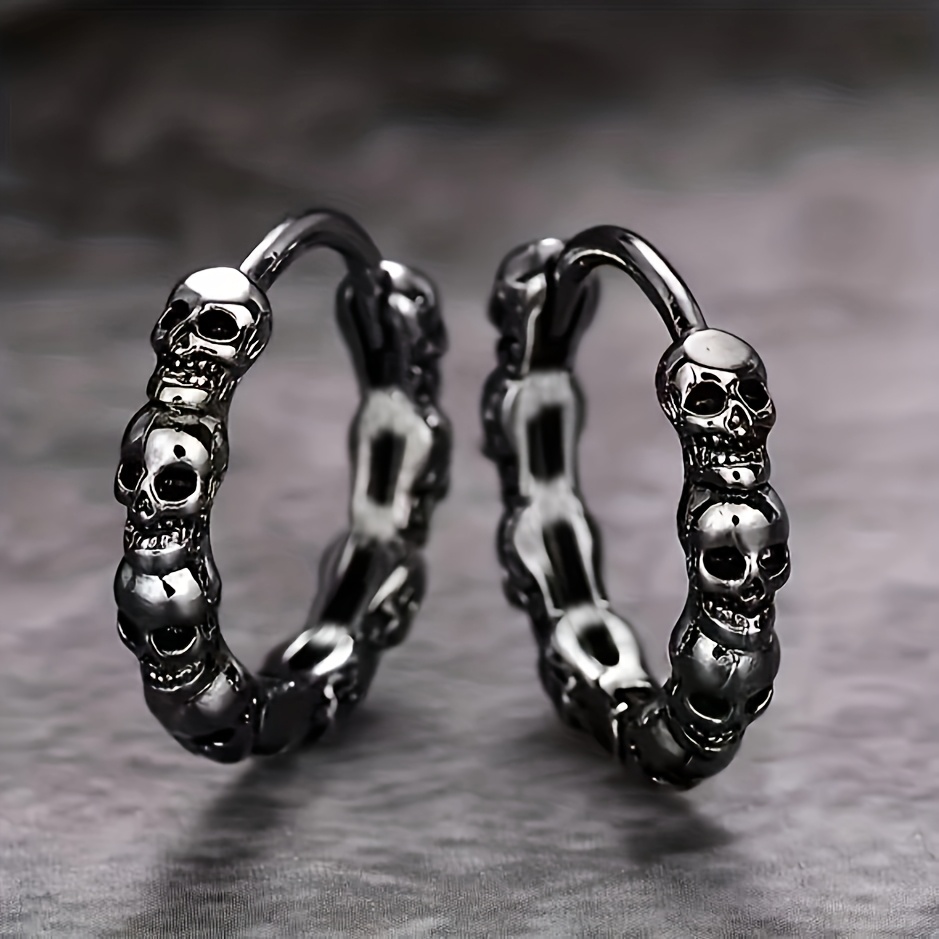 1 Pair Of Fashionable Circular Earrings For Women, With Gothic Skull Design, Anti-allergy, Suitable For Men And Women, As A Gift For Daily Halloween Parties