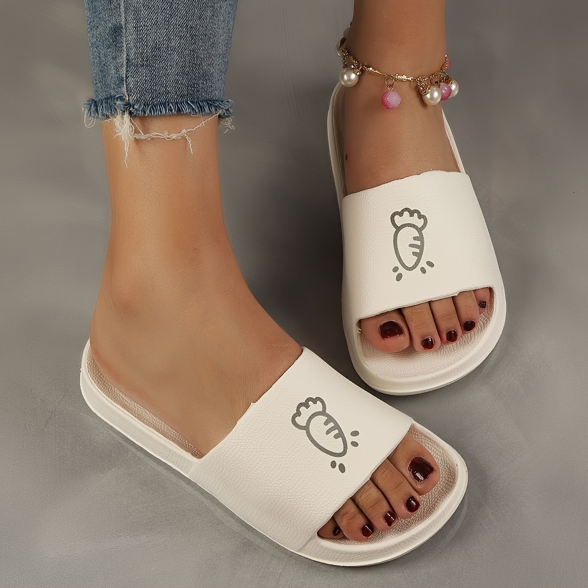 

Women's Cute Cartoon Pattern Slides, Casual Open Toe Soft Sole Shoes, Lightweight Slip On Beach Slides