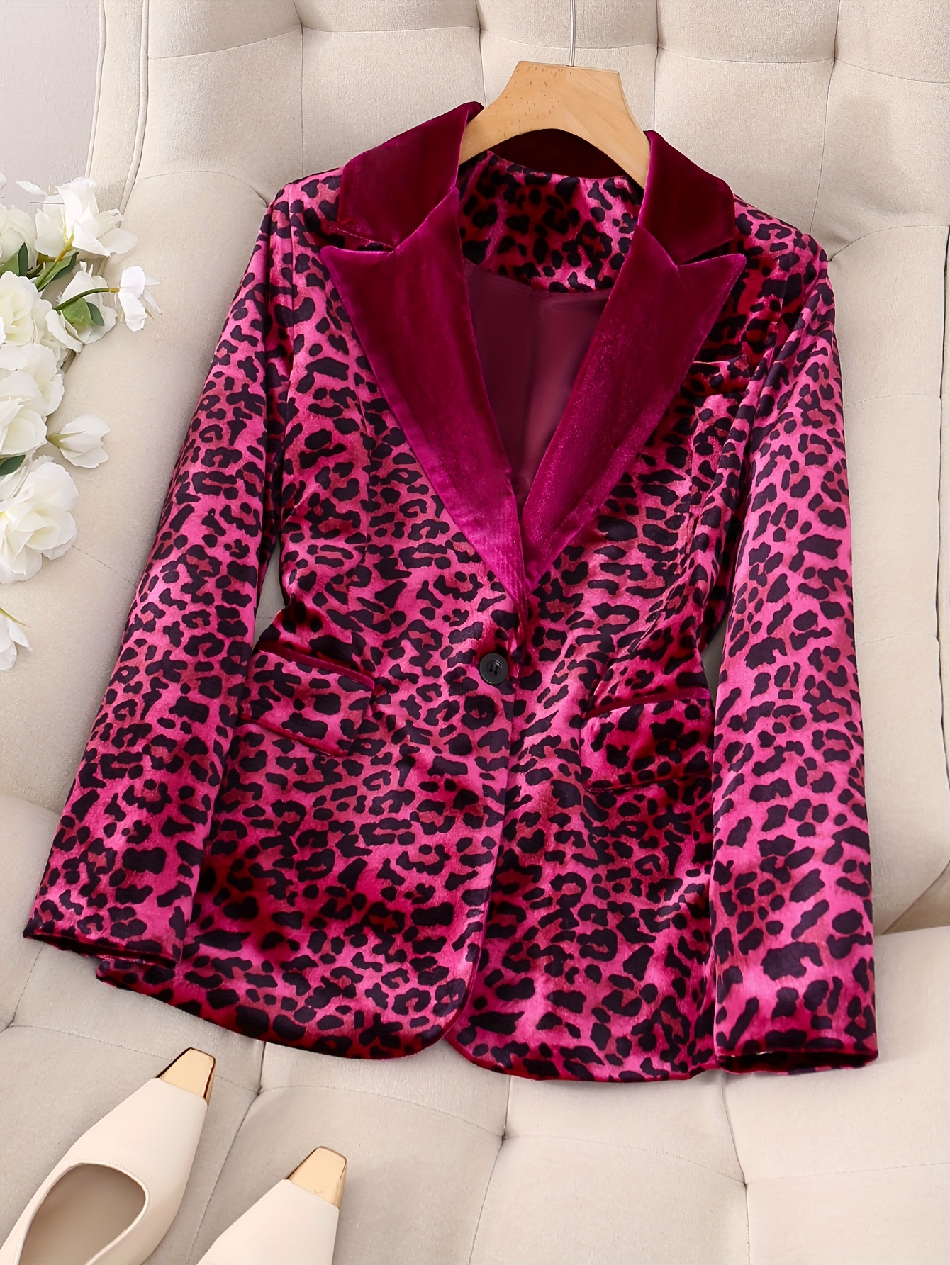 Blazer Casual Red Leopard Blazer Women's Leopard Print Contrast
