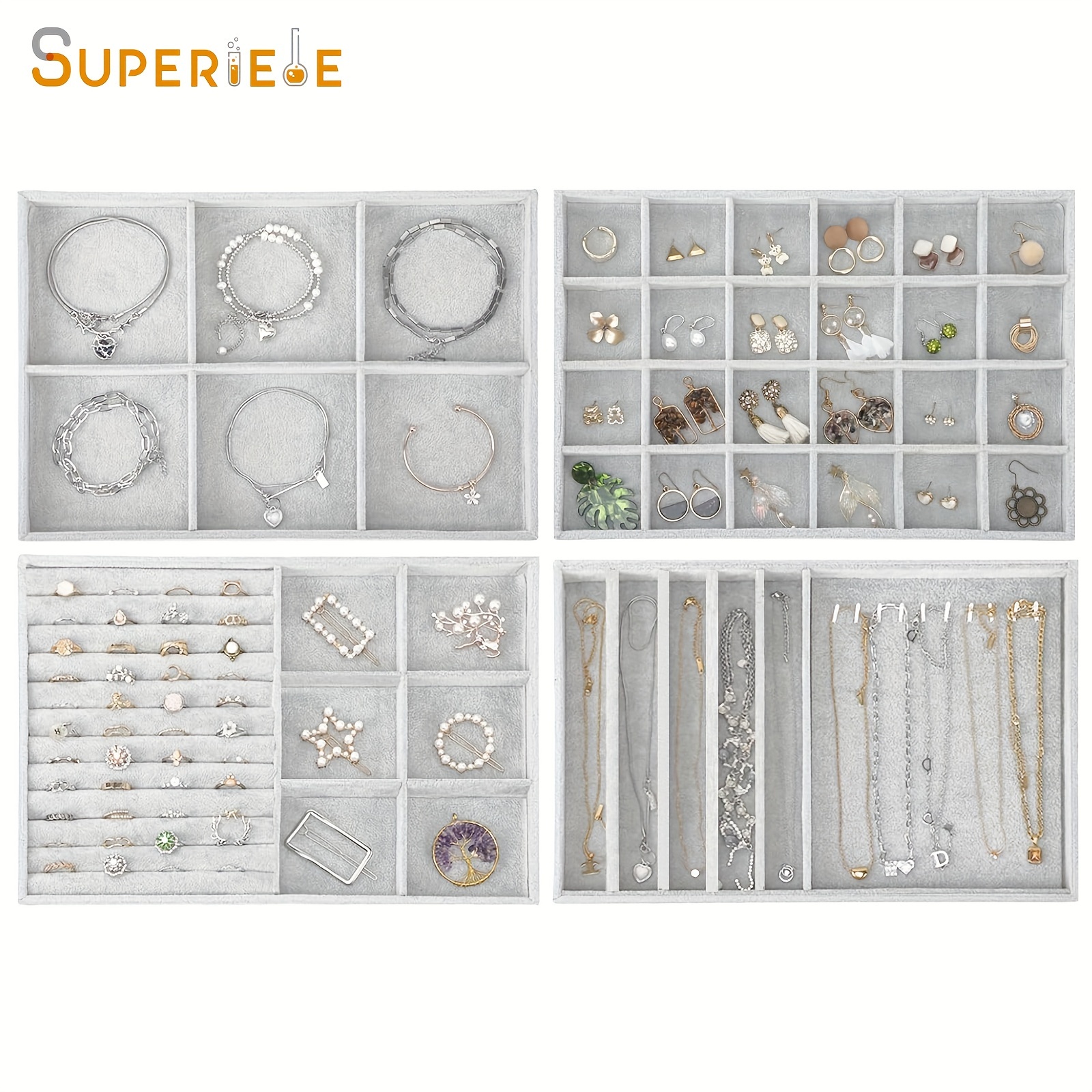 

Superlele 4pcs Jewelry Organizer Trays, Jewelry For Drawers, Jewelry For Earring Necklace Bracelet Removable Divider, 13.8inch