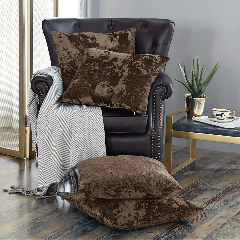 4pcs crushed velvet fuzzy soft decorative throw pillow covers set with double sided no insert stylish cushion cover for sofa couch chair living room bedroom decor Product details 3