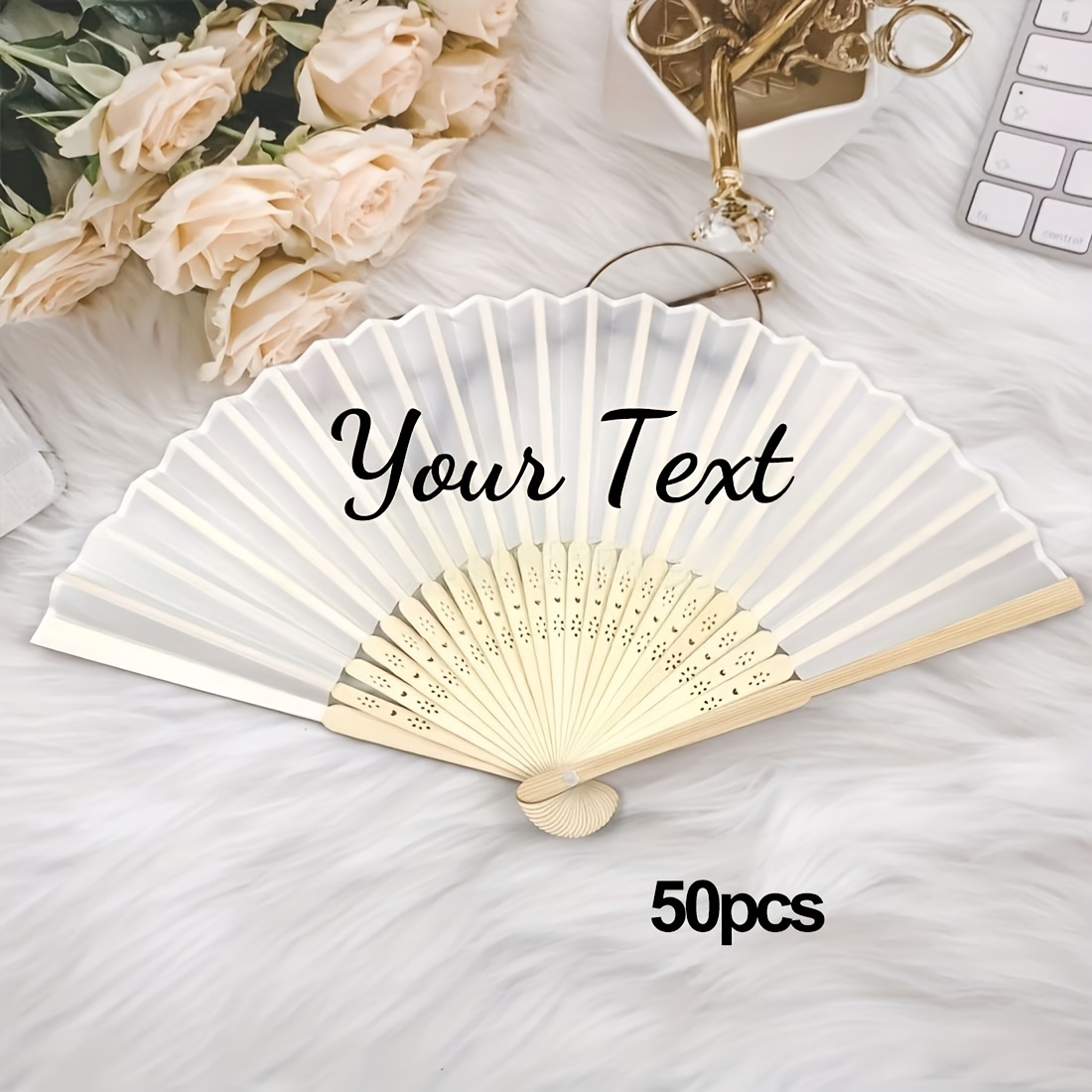 TEMU 22pcs/50pcs Custom Printed Personalized Name Colored Fabric Folding Fans, Personalized Handheld Fans, Craft Fans, Summer Outdoor Cooling Tools,
