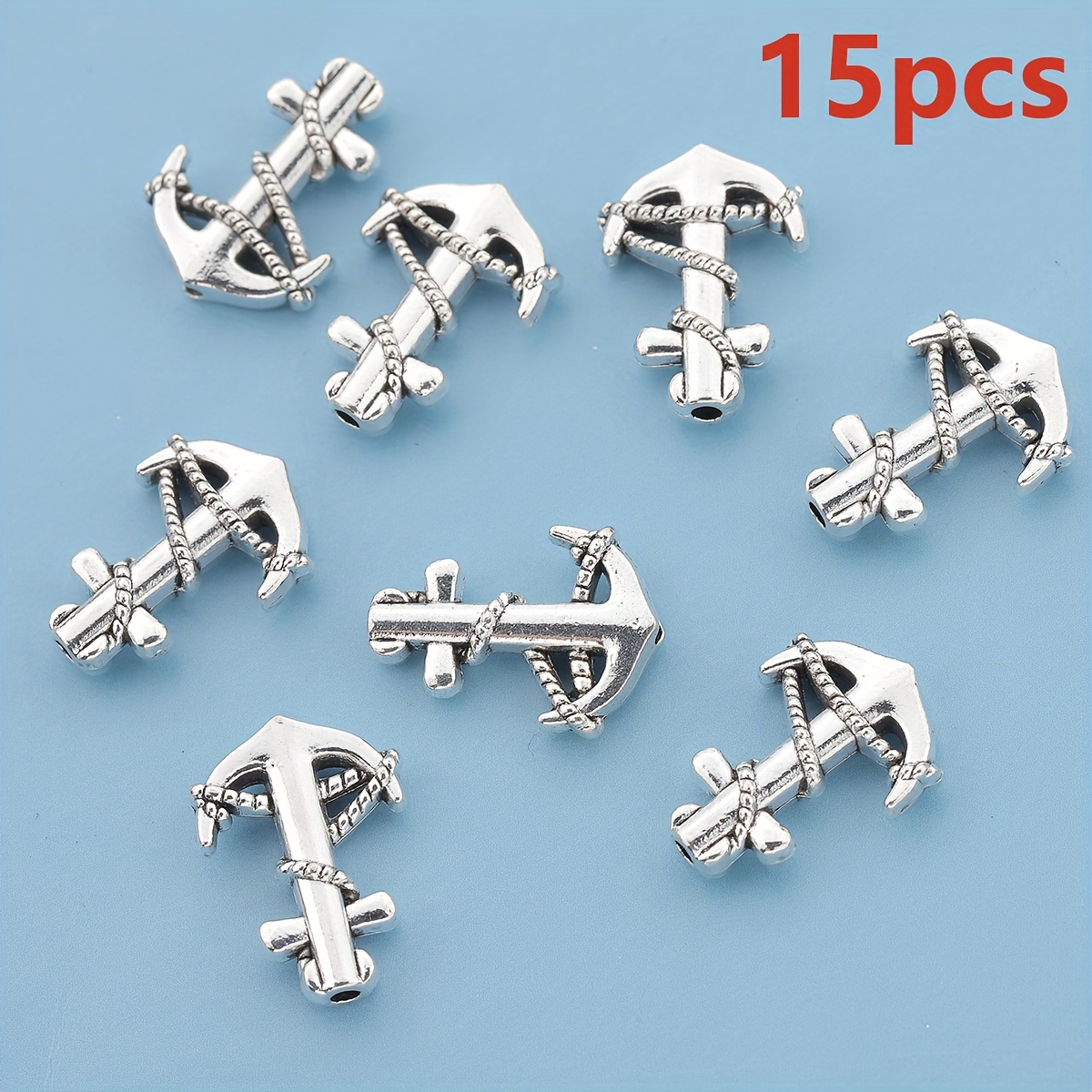 TEMU 30pcs/15pcs 18mm Anchor Hole Beads Spacer Irregular Shape Loose Spacer Beads Perforated Loose Beads Decorative Beads Three-dimensional Straight